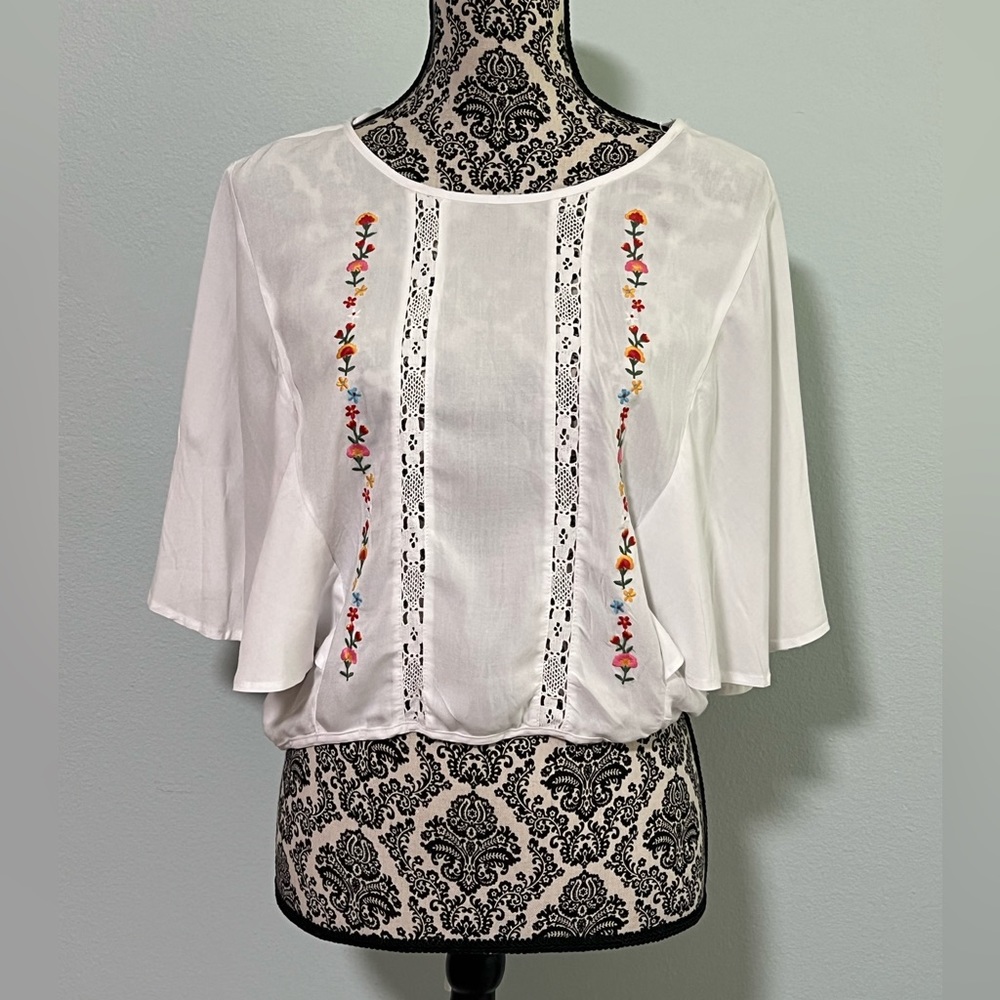 White Embroidered Women's Top